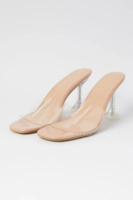 Beige Barely There Square Toe Mules sold by Ally Fashion