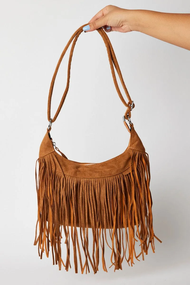 Brown Suede Fringe Crossbody Bag sold by Ally Fashion