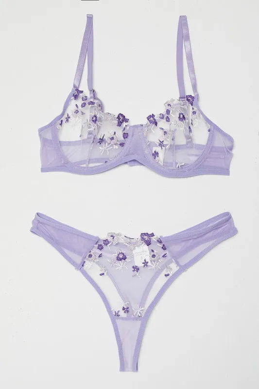 Purple Floral Embroidered Lingerie Set sold by Ally Fashion