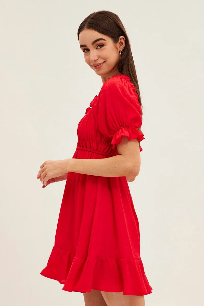 Red Gathered Bust Skater Dress sold by Ally Fashion product image thumbnail 4