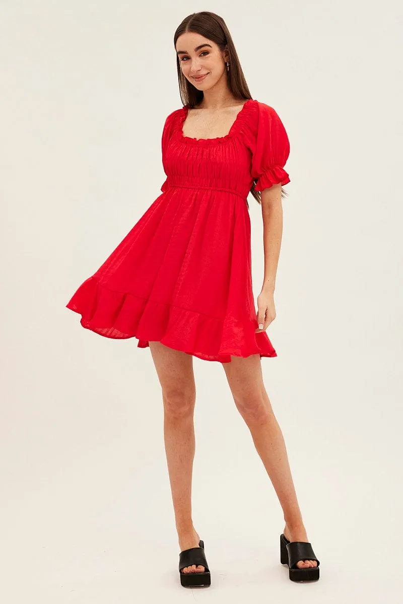 Red Gathered Bust Skater Dress sold by Ally Fashion product image thumbnail 2