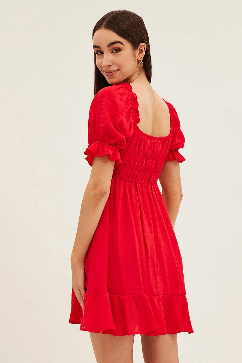 Red Gathered Bust Skater Dress sold by Ally Fashion product image thumbnail 5
