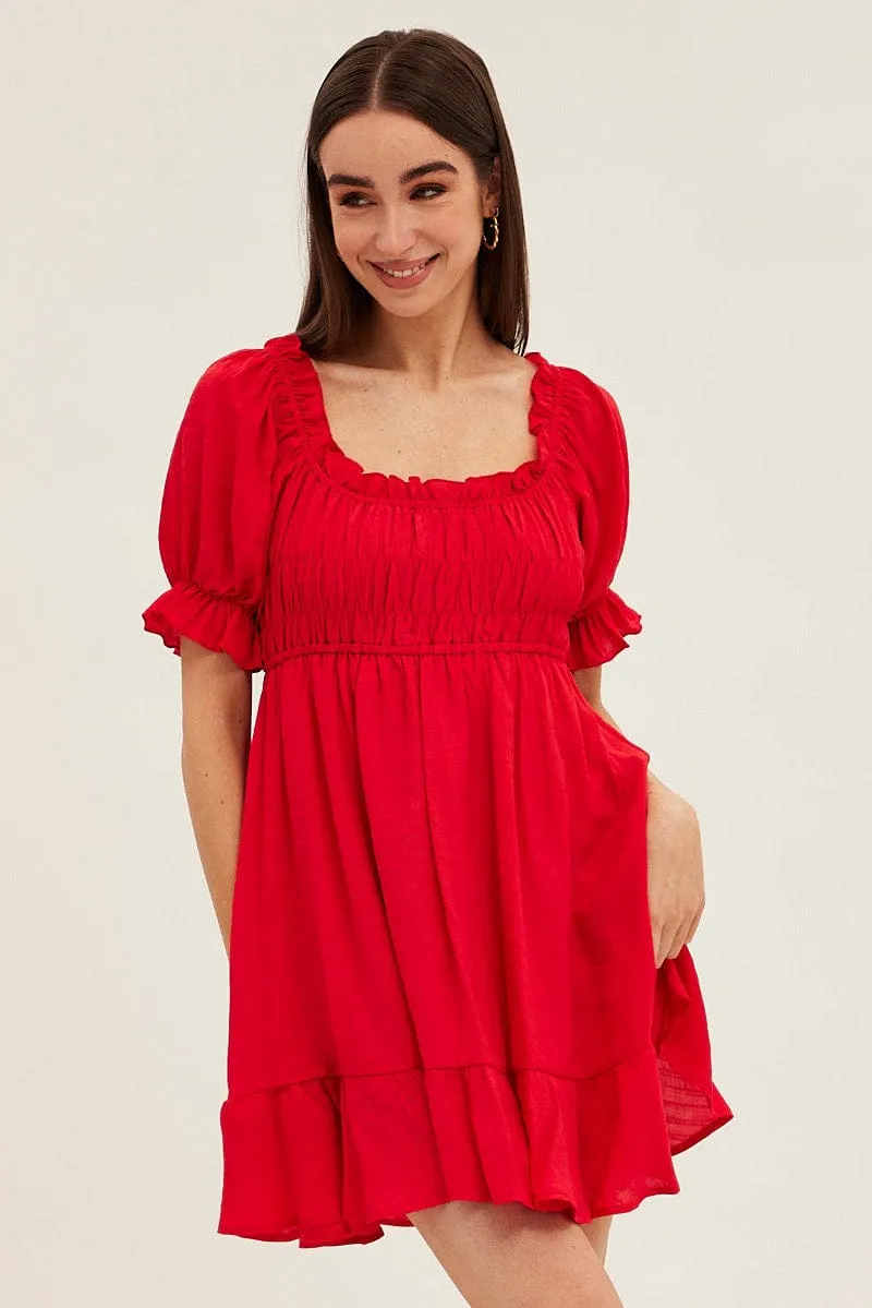 Red Gathered Bust Skater Dress sold by Ally Fashion product image thumbnail 3
