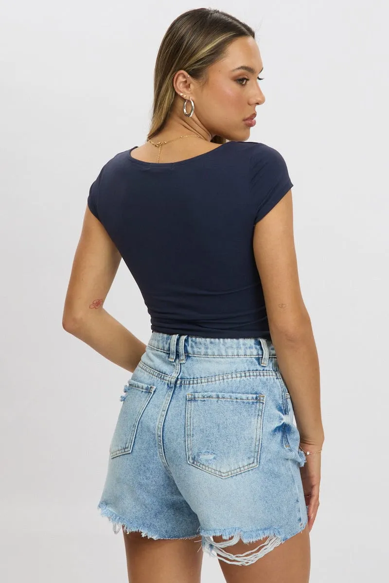 Blue Supersoft Top Short Sleeve Scoop Neck sold by Ally Fashion product image thumbnail 5