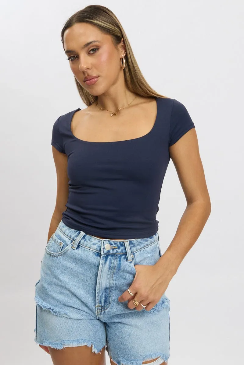 Blue Supersoft Top Short Sleeve Scoop Neck sold by Ally Fashion