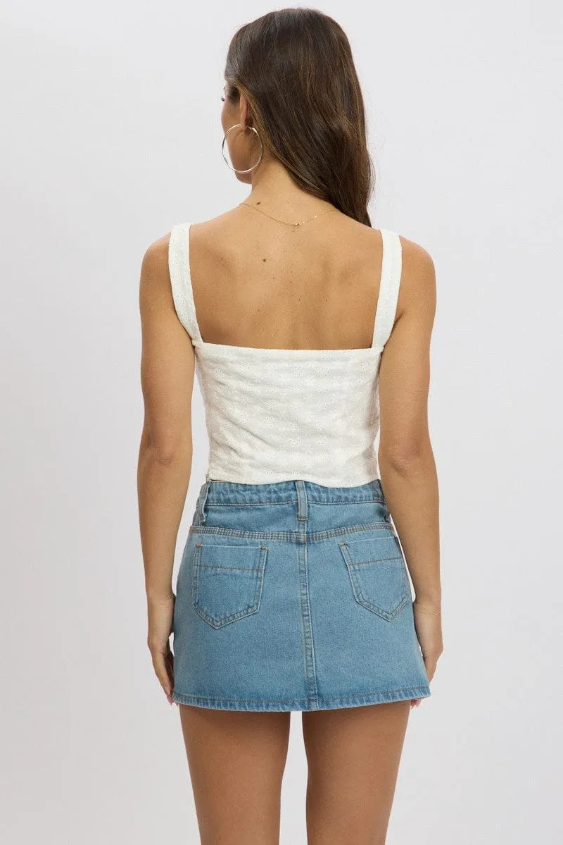 White Lace Up Top Sleeveless Eyelet sold by Ally Fashion product image thumbnail 5