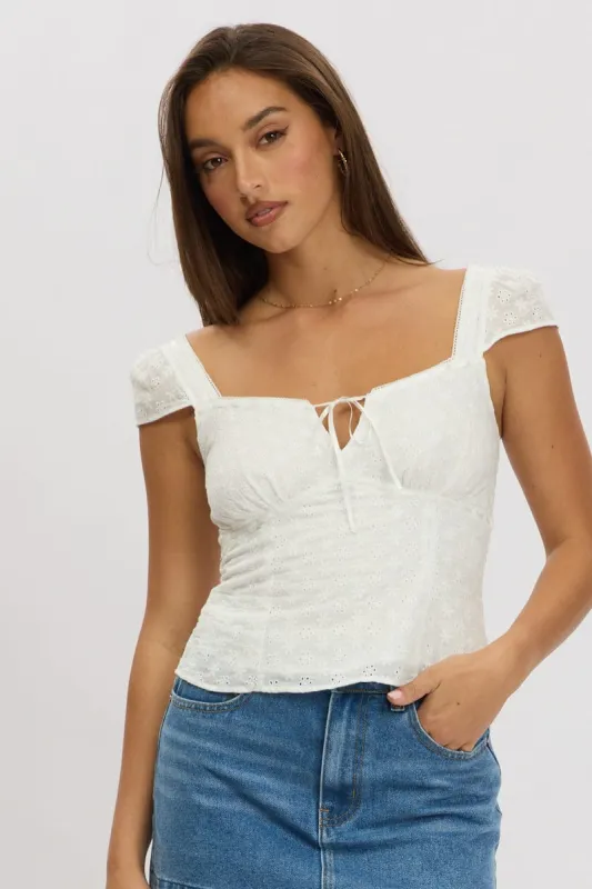 White Eyelet Top Short Sleeve sold by Ally Fashion