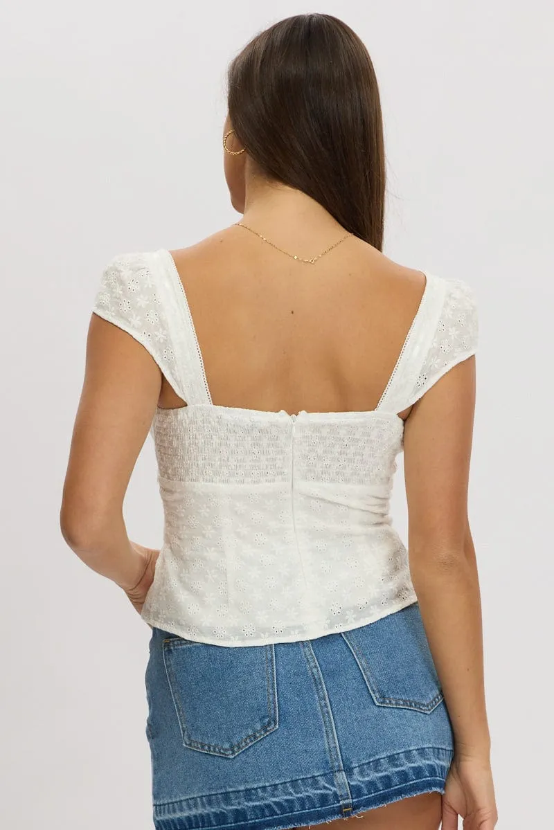 White Eyelet Top Short Sleeve sold by Ally Fashion product image thumbnail 5