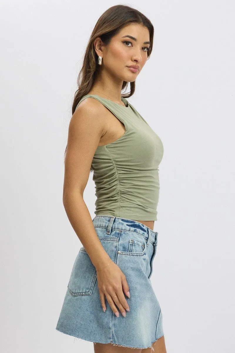 Green Sleeveless Twist Shoulder Top sold by Ally Fashion product image thumbnail 4