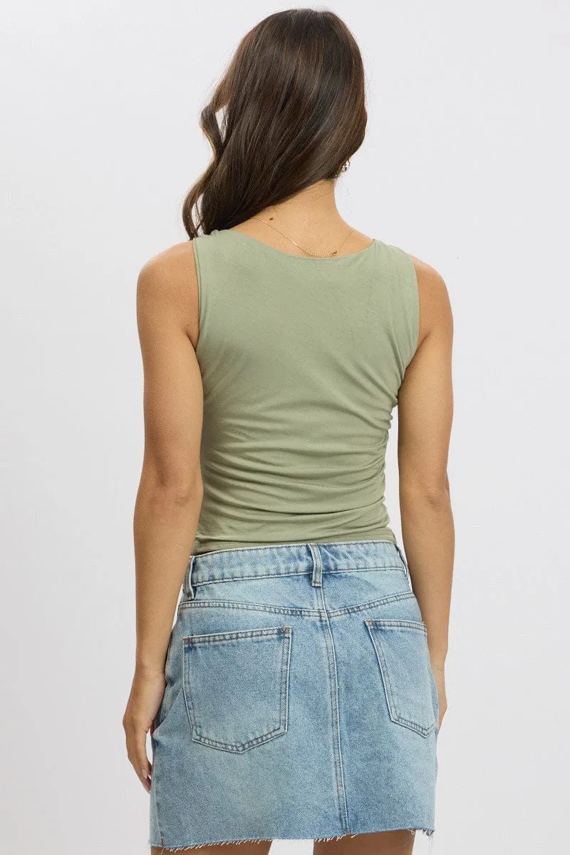 Green Sleeveless Twist Shoulder Top sold by Ally Fashion product image thumbnail 5