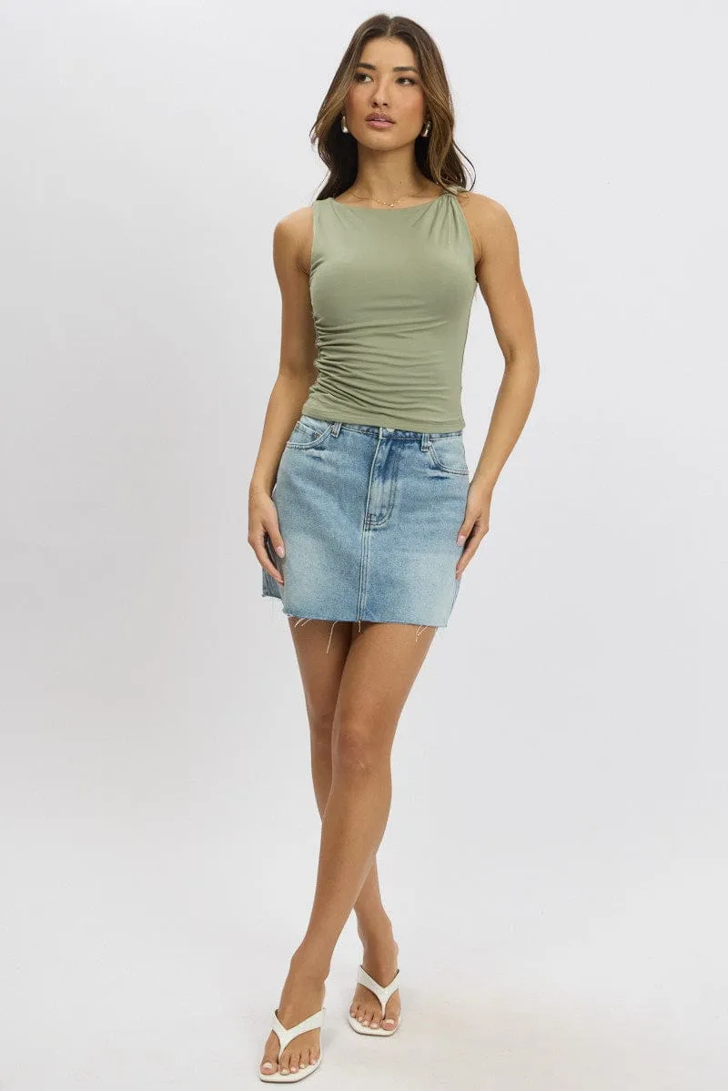 Green Sleeveless Twist Shoulder Top sold by Ally Fashion product image thumbnail 2