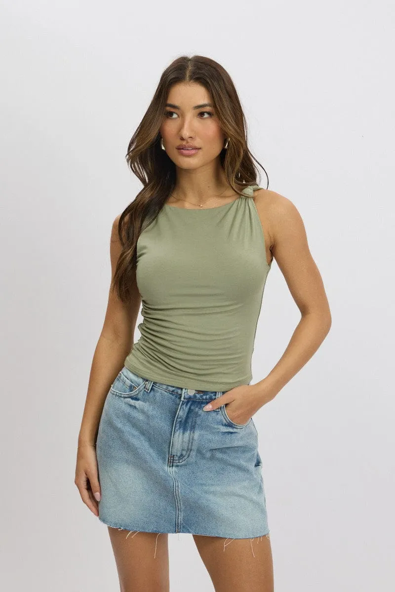Green Sleeveless Twist Shoulder Top sold by Ally Fashion product image thumbnail 3
