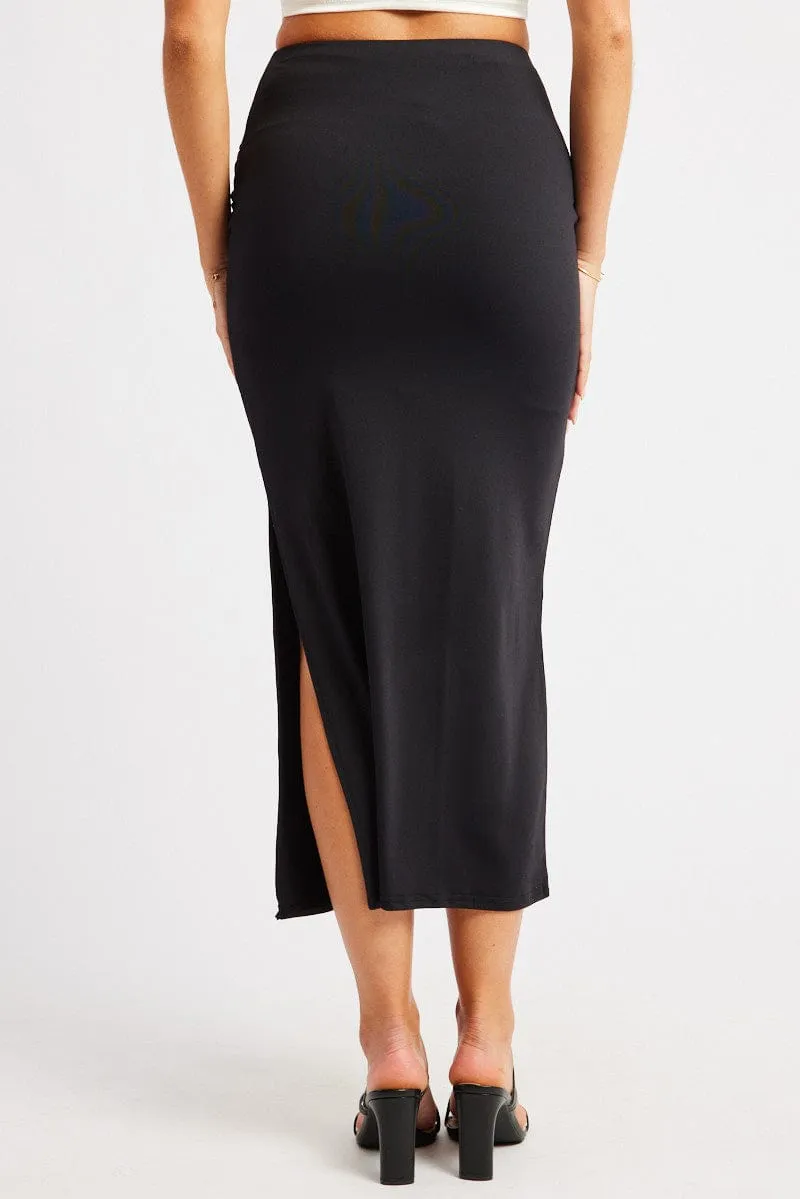 Black Midaxi Skirt High Rise Ruched Lined Supersoft sold by Ally Fashion product image thumbnail 5