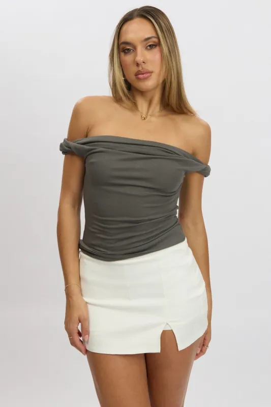 Grey Twist Top Off Shoulder sold by Ally Fashion