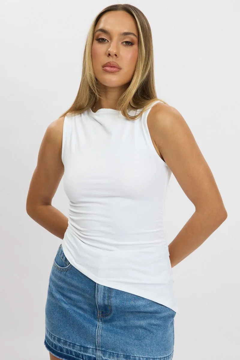 White Sleeveless Top Asymmetric Hem sold by Ally Fashion