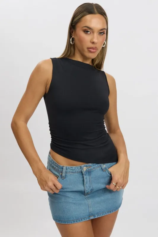 Black Sleeveless Top Asymmetric Hem sold by Ally Fashion