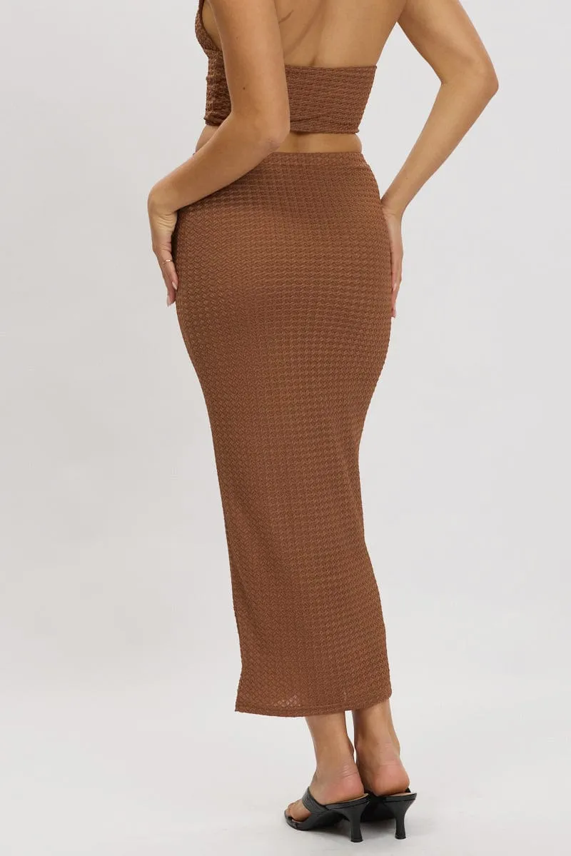 Brown Midi Skirt High Rise Textured Jersey sold by Ally Fashion product image thumbnail 5