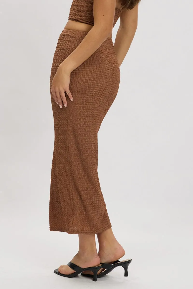 Brown Midi Skirt High Rise Textured Jersey sold by Ally Fashion product image thumbnail 4