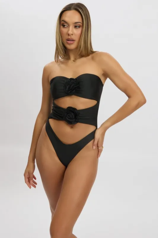 Black Cut Out Rosette One Piece Swimsuit sold by Ally Fashion