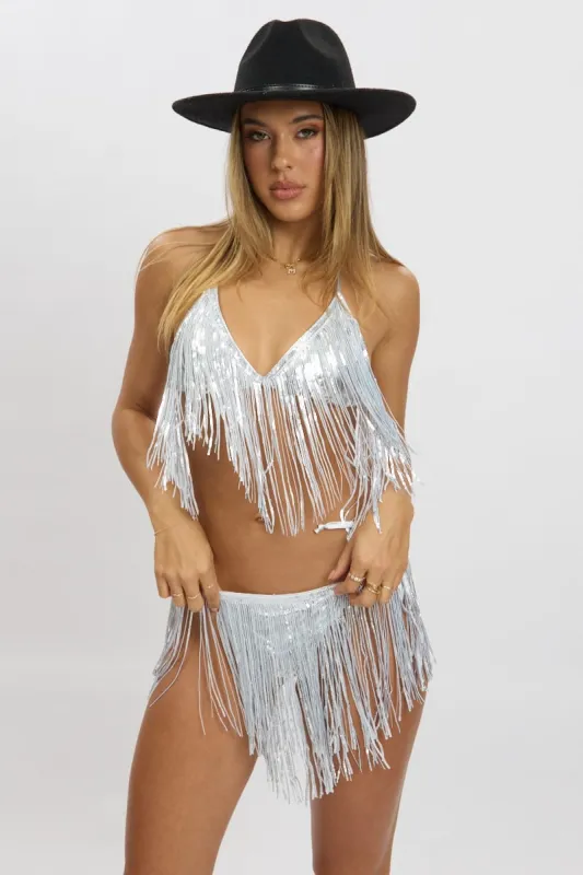 Silver Tassel Sequin Detail Lingerie Set Bikini Set sold by Ally Fashion