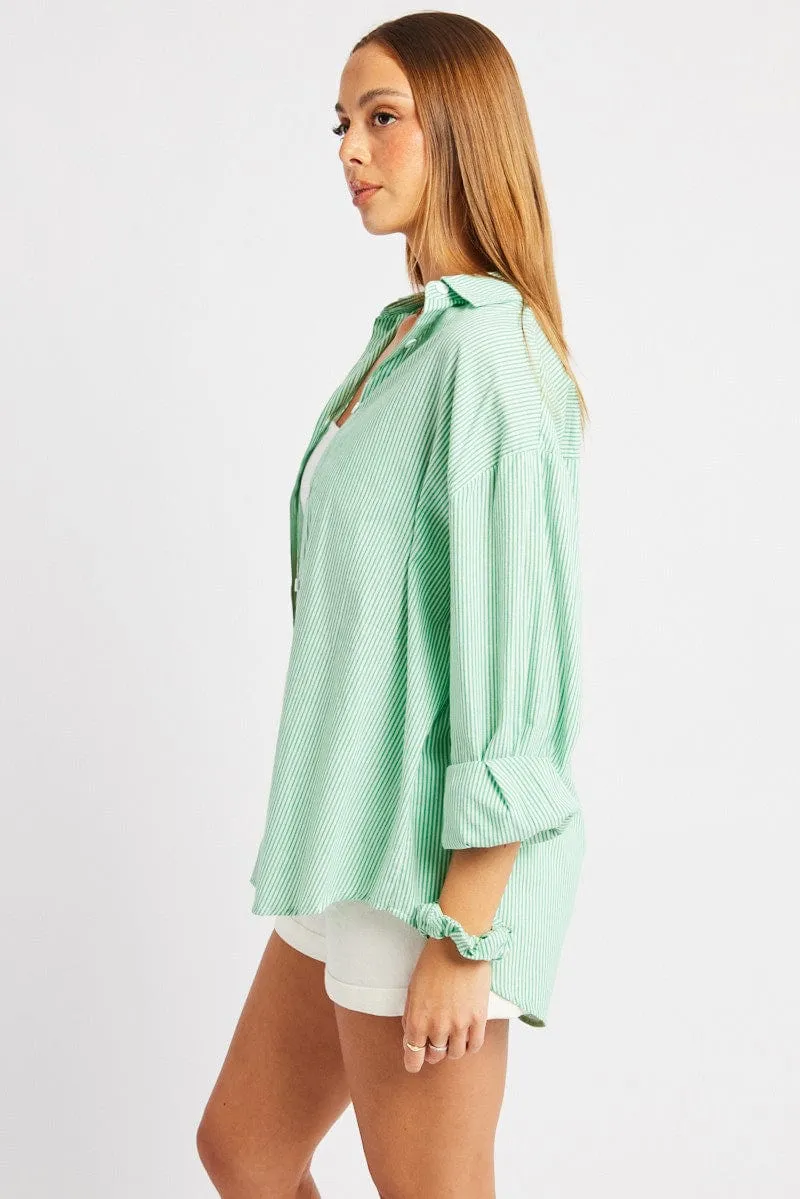 Green Stripe Relaxed Shirt Long Sleeve sold by Ally Fashion product image thumbnail 4