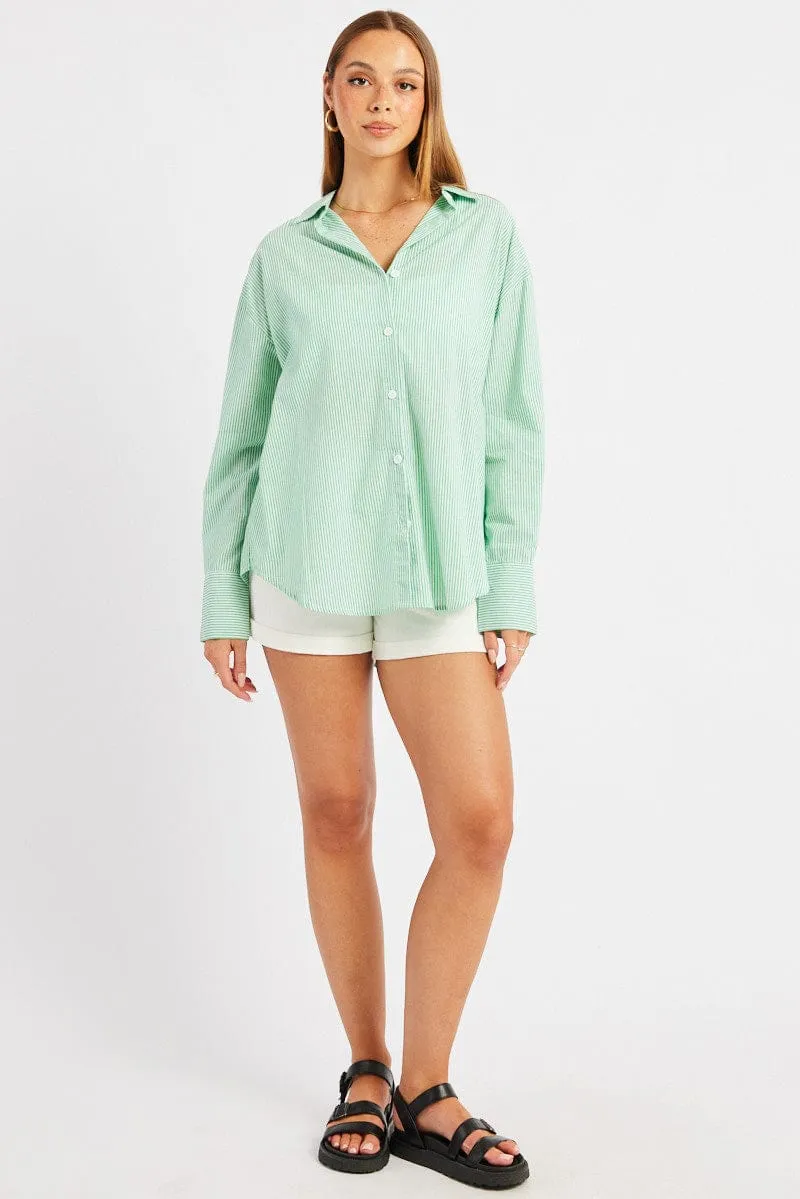 Green Stripe Relaxed Shirt Long Sleeve sold by Ally Fashion product image thumbnail 2