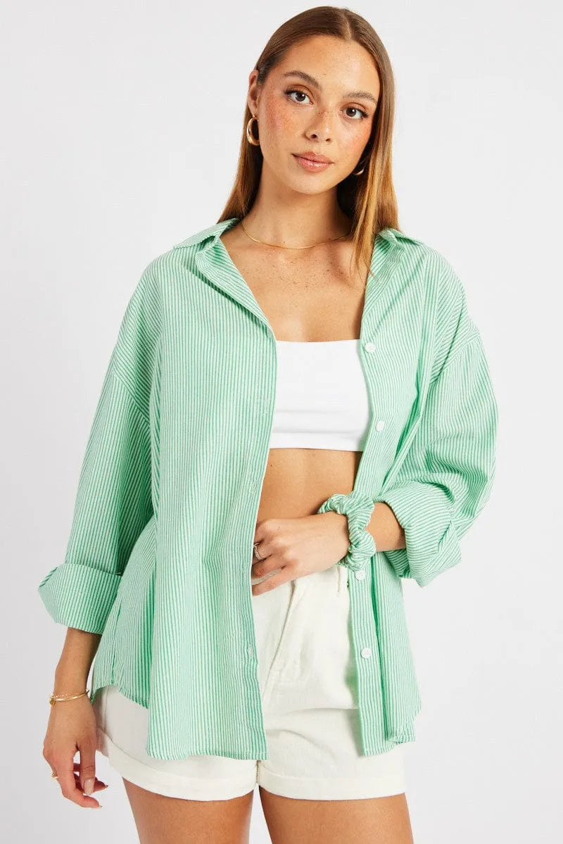 Green Stripe Relaxed Shirt Long Sleeve sold by Ally Fashion product image thumbnail 3