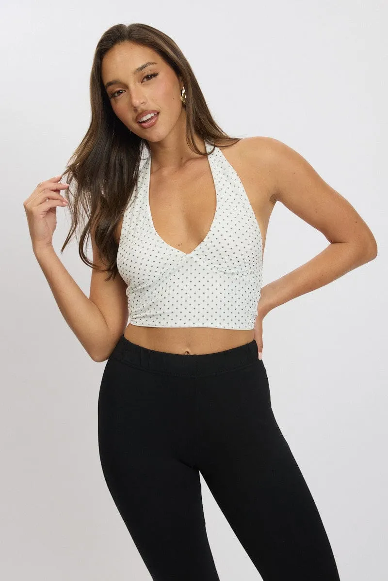 White Polka Dot Halter Neck Top Tie Back Mesh sold by Ally Fashion product image thumbnail 2
