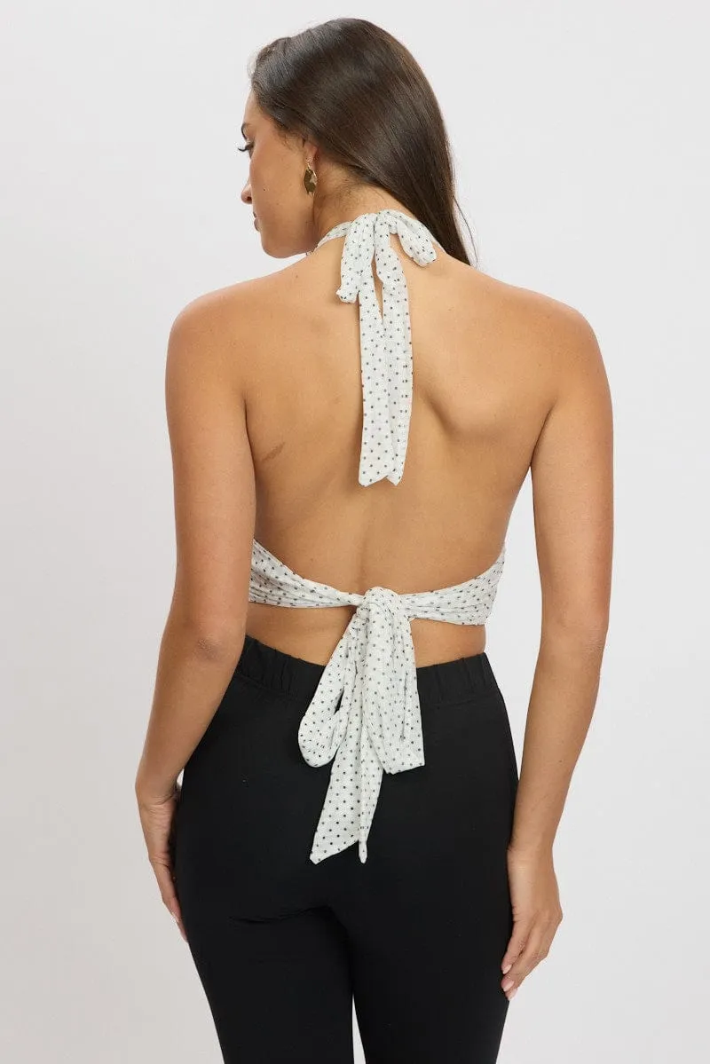 White Polka Dot Halter Neck Top Tie Back Mesh sold by Ally Fashion product image thumbnail 5
