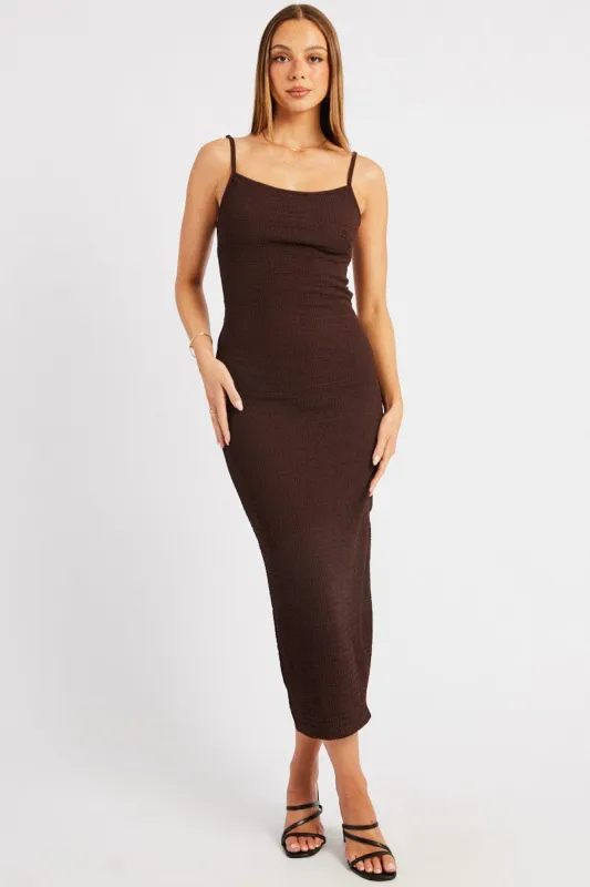 Brown Bodycon Dress Singlet Textured Midi sold by Ally Fashion
