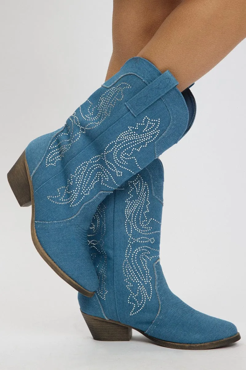 Denim Cowboy Boots sold by Ally Fashion