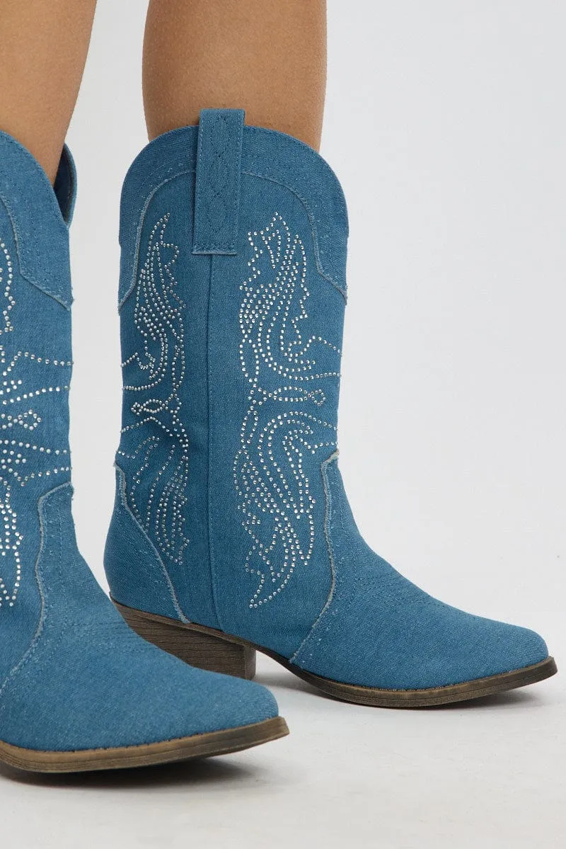 Denim Cowboy Boots sold by Ally Fashion product image thumbnail 2