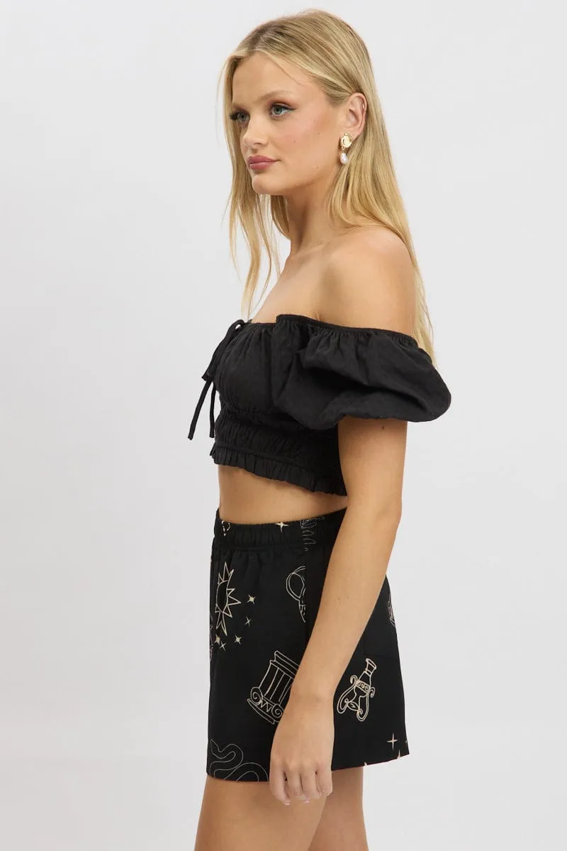 Black Crop Top Short Sleeve Shirred Waist sold by Ally Fashion product image thumbnail 4