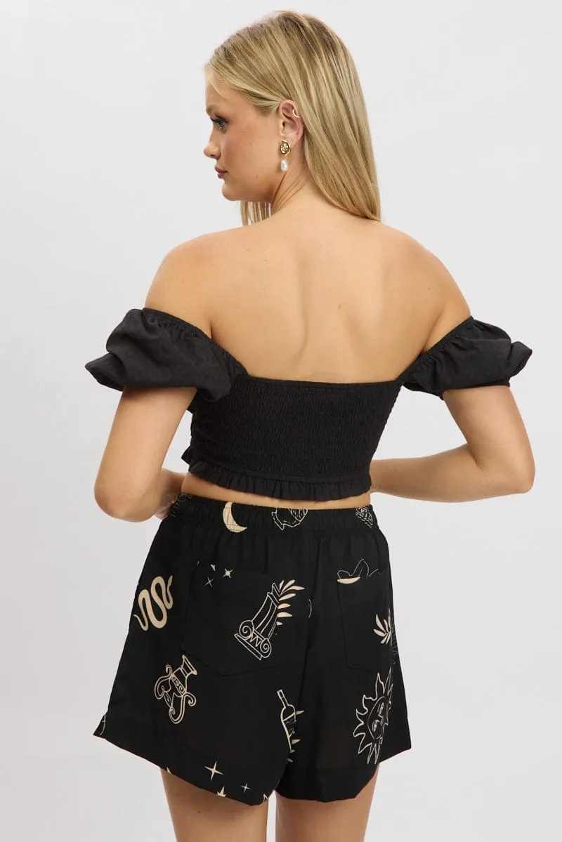 Black Crop Top Short Sleeve Shirred Waist sold by Ally Fashion product image thumbnail 5