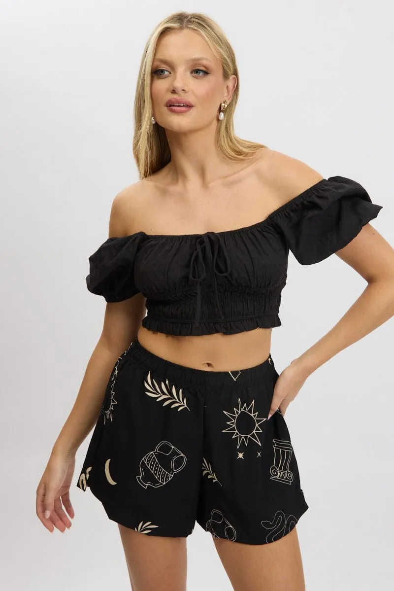 Black Crop Top Short Sleeve Shirred Waist sold by Ally Fashion product image thumbnail 3