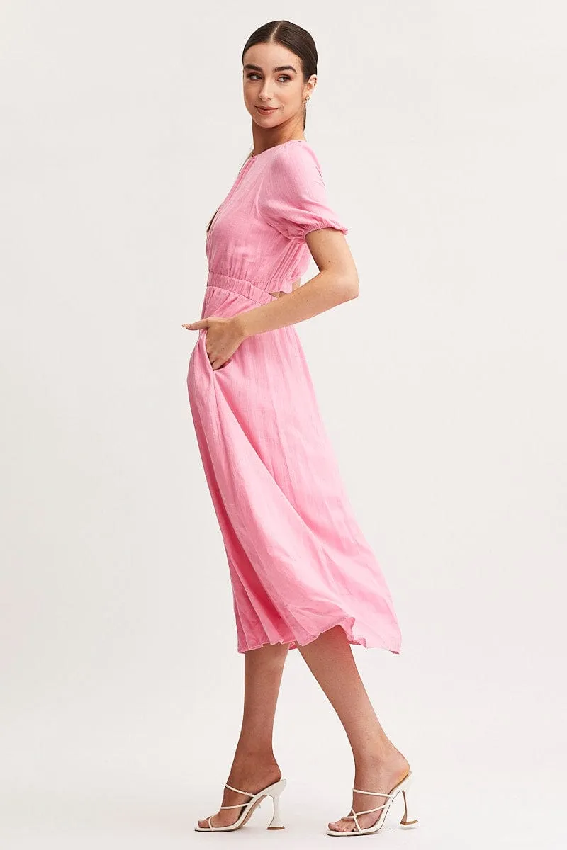 Pink Linen Blend Midi Dress sold by Ally Fashion product image thumbnail 4