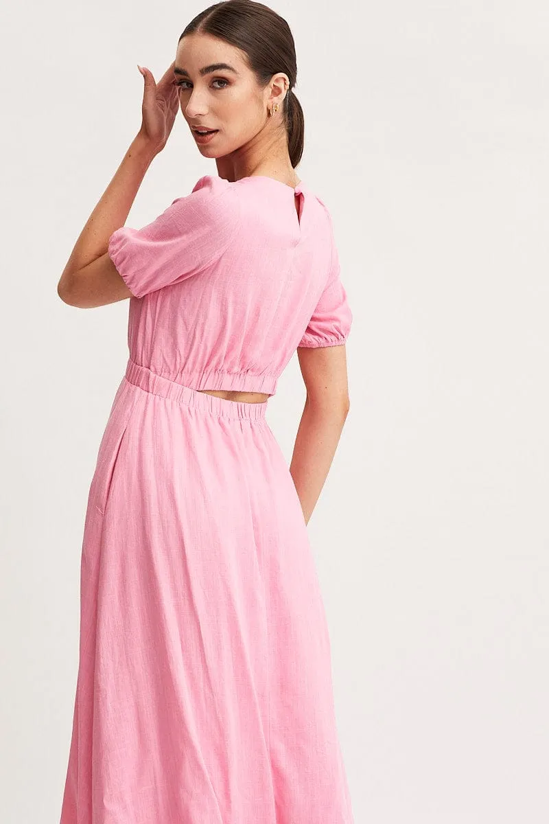 Pink Linen Blend Midi Dress sold by Ally Fashion product image thumbnail 2