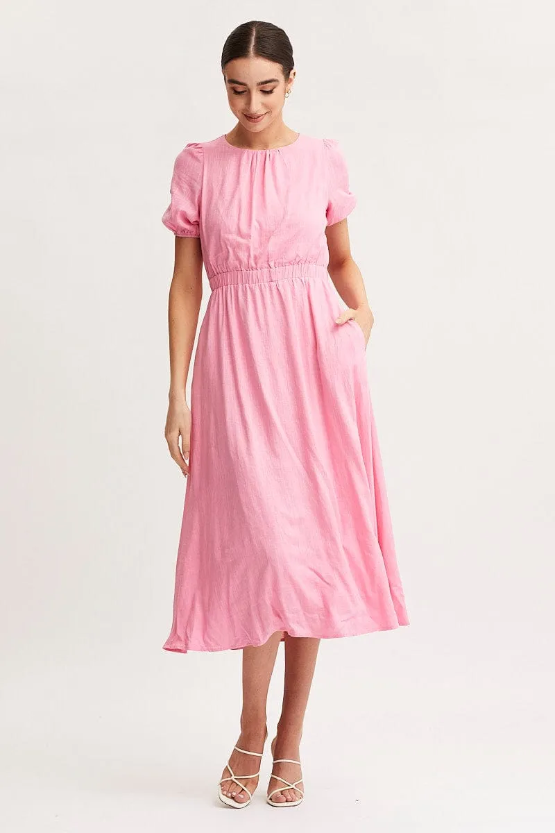 Pink Linen Blend Midi Dress sold by Ally Fashion product image thumbnail 3