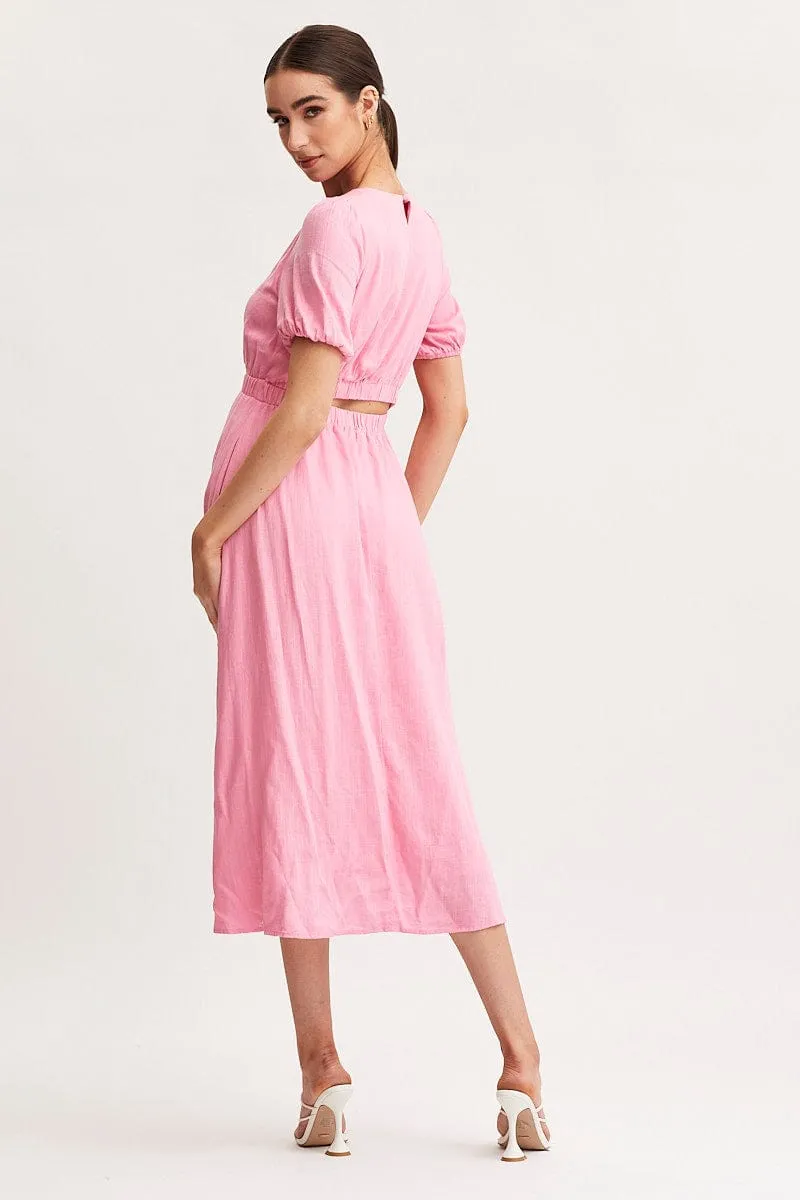 Pink Linen Blend Midi Dress sold by Ally Fashion product image thumbnail 5
