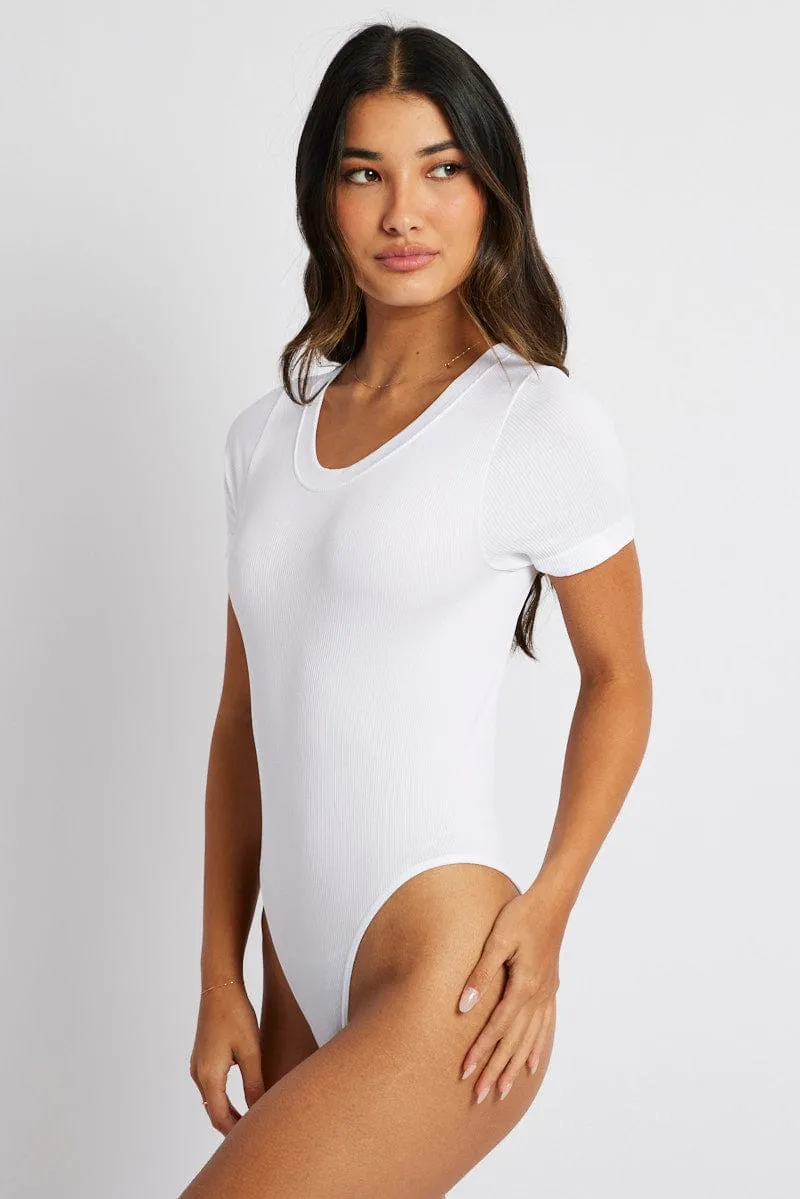 White Bodysuit Short Sleeve Crew Neck Seamless sold by Ally Fashion product image thumbnail 5