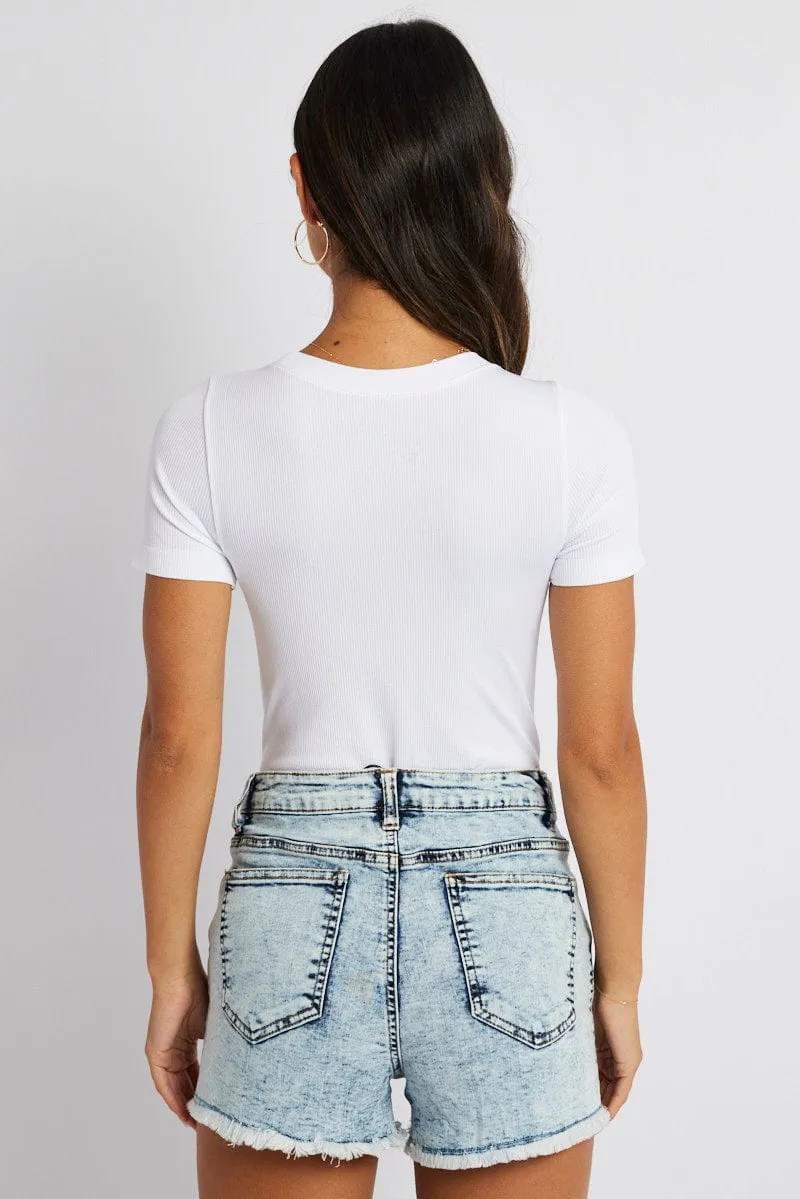 White Bodysuit Short Sleeve Crew Neck Seamless sold by Ally Fashion product image thumbnail 4