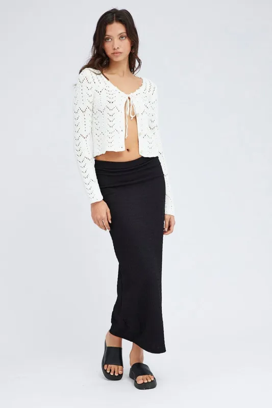 Black Midi Skirt High Rise Textured Jersey sold by Ally Fashion