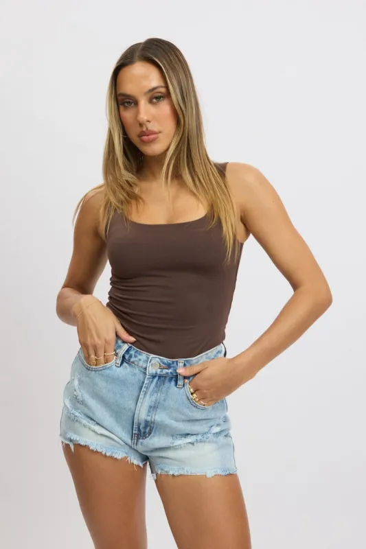 Brown Tank Top Sleeveless Supersoft sold by Ally Fashion