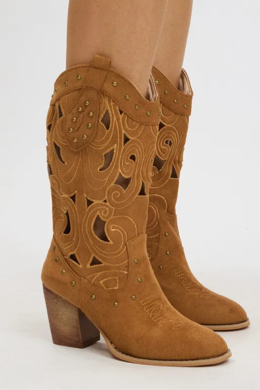 Brown Cut Out Western Boots sold by Ally Fashion