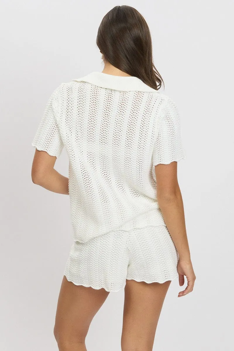 White Crochet Knit Cardigan Collared sold by Ally Fashion product image thumbnail 5