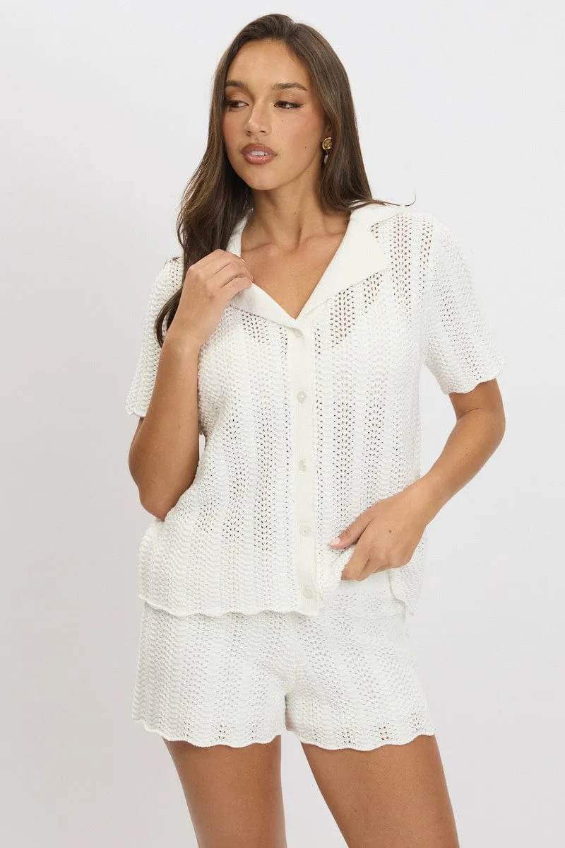 White Crochet Knit Cardigan Collared sold by Ally Fashion product image thumbnail 3