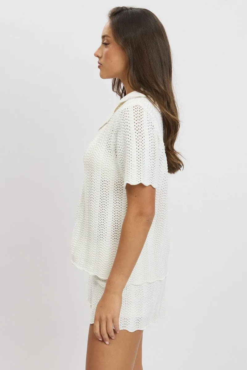 White Crochet Knit Cardigan Collared sold by Ally Fashion product image thumbnail 4