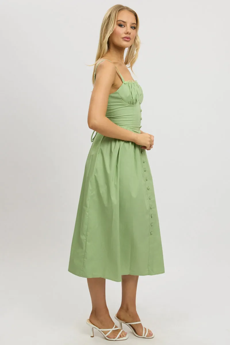 Green Midi Dress Lace Trim Corset Detail Poplin sold by Ally Fashion product image thumbnail 4