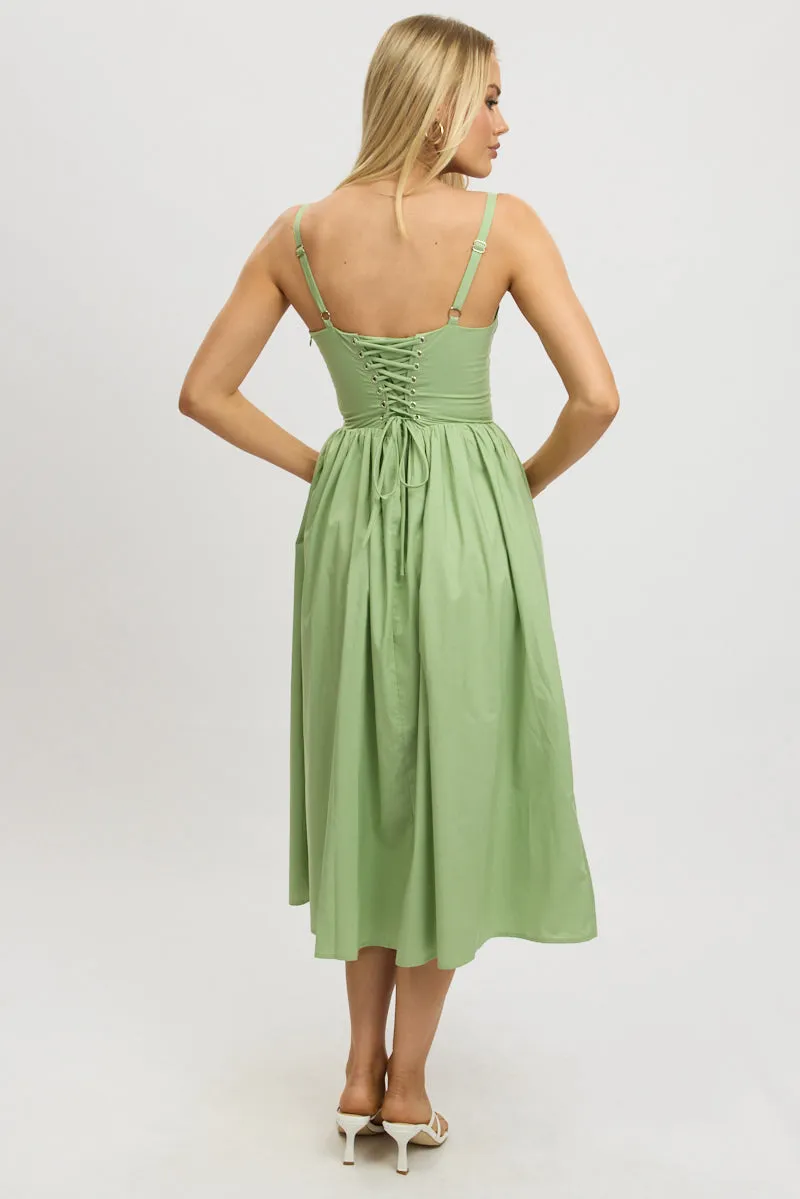 Green Midi Dress Lace Trim Corset Detail Poplin sold by Ally Fashion product image thumbnail 5