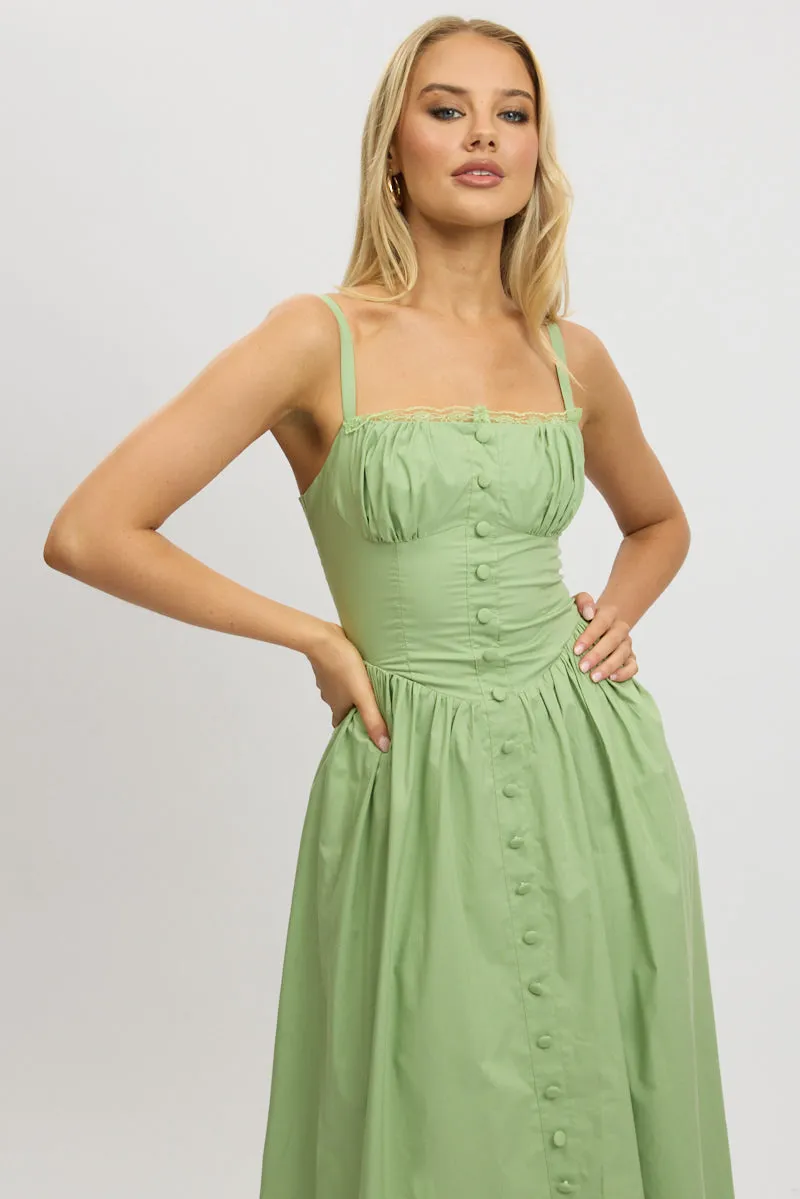Green Midi Dress Lace Trim Corset Detail Poplin sold by Ally Fashion product image thumbnail 2